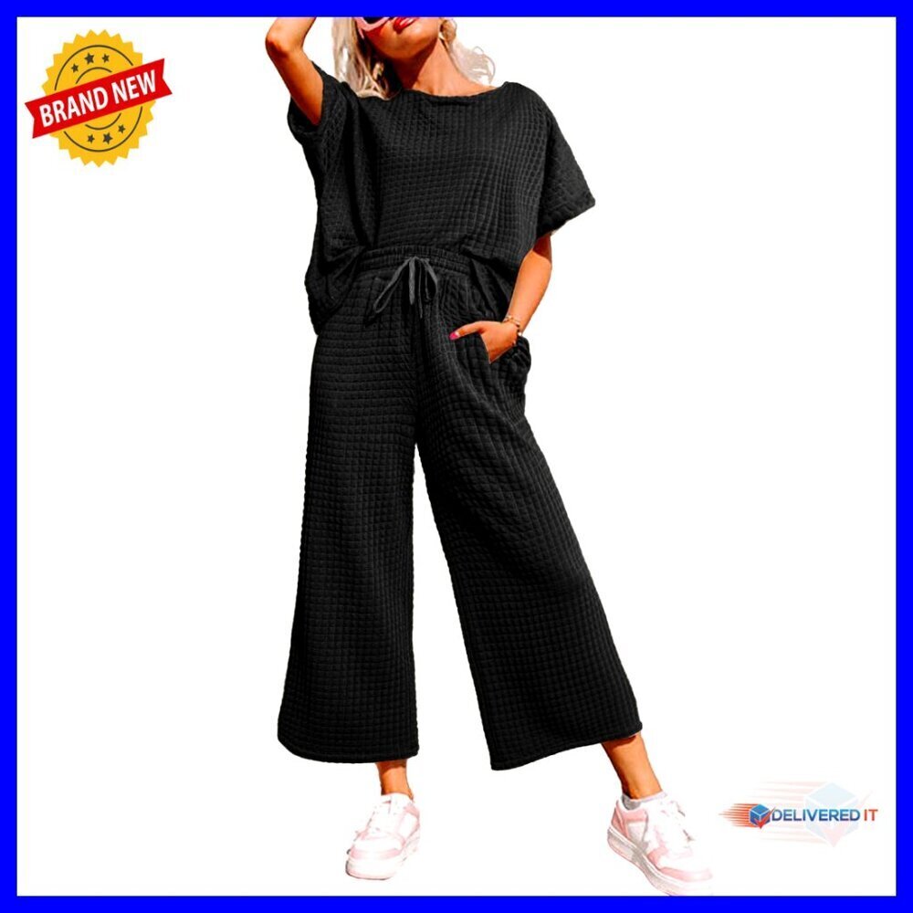 Oversized Lounge Set Crewneck Pullover Wide Leg Pants Comfort Fit Summer